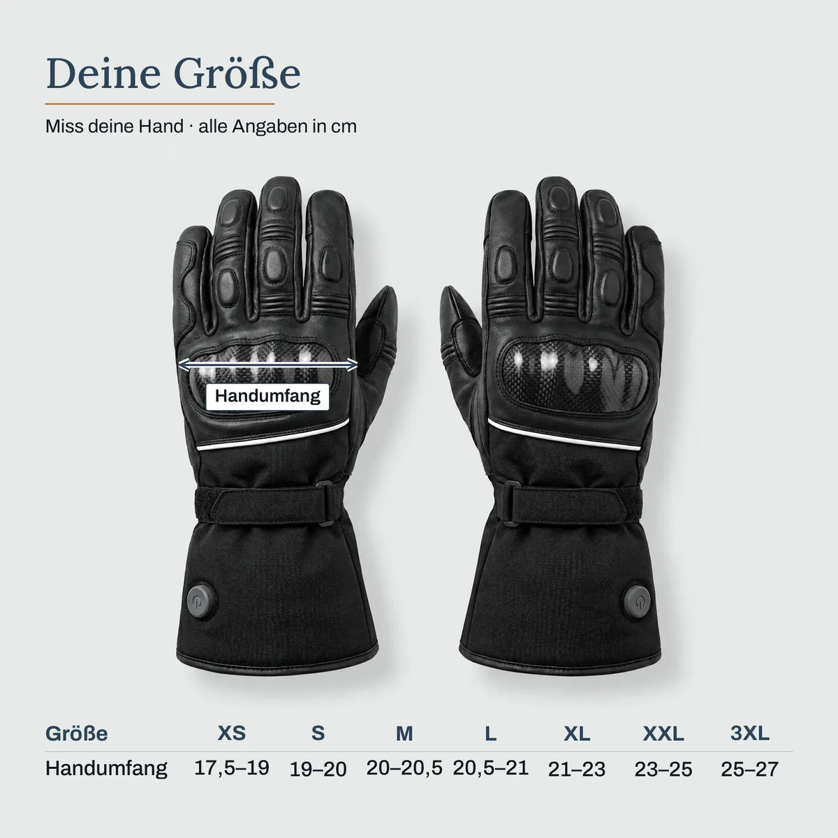Deine Größe – Beheizte Motorradhandschuhe aus Leder