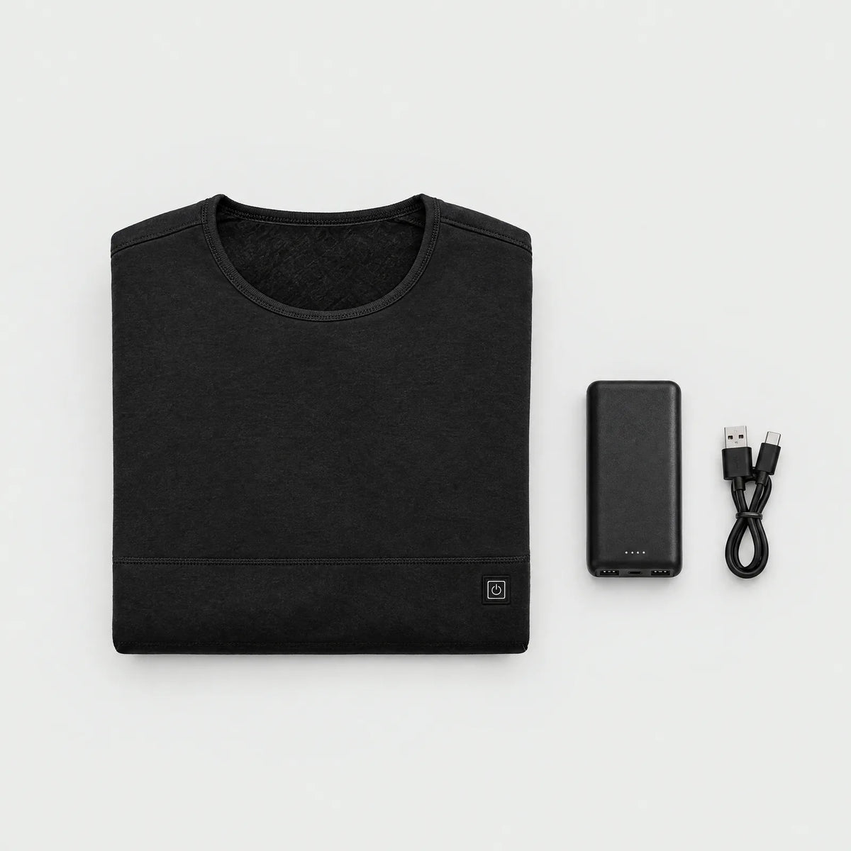Lieferumfang: beheiztes Thermo-Oberteil und Powerbank 5.000 mAh mit Kabel