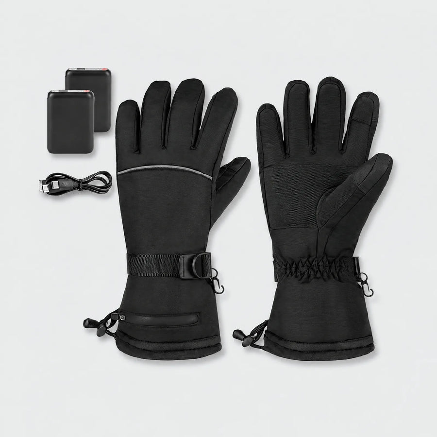 Alpenwarm beheizte Winterhandschuhe in Schwarz mit zwei Powerbanks und USB-Ladekabel
