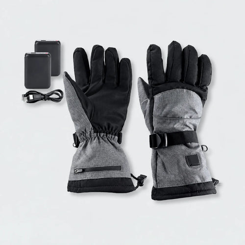 Alpenwarm beheizte Winterhandschuhe in Grau mit zwei Powerbanks und USB-Ladekabel