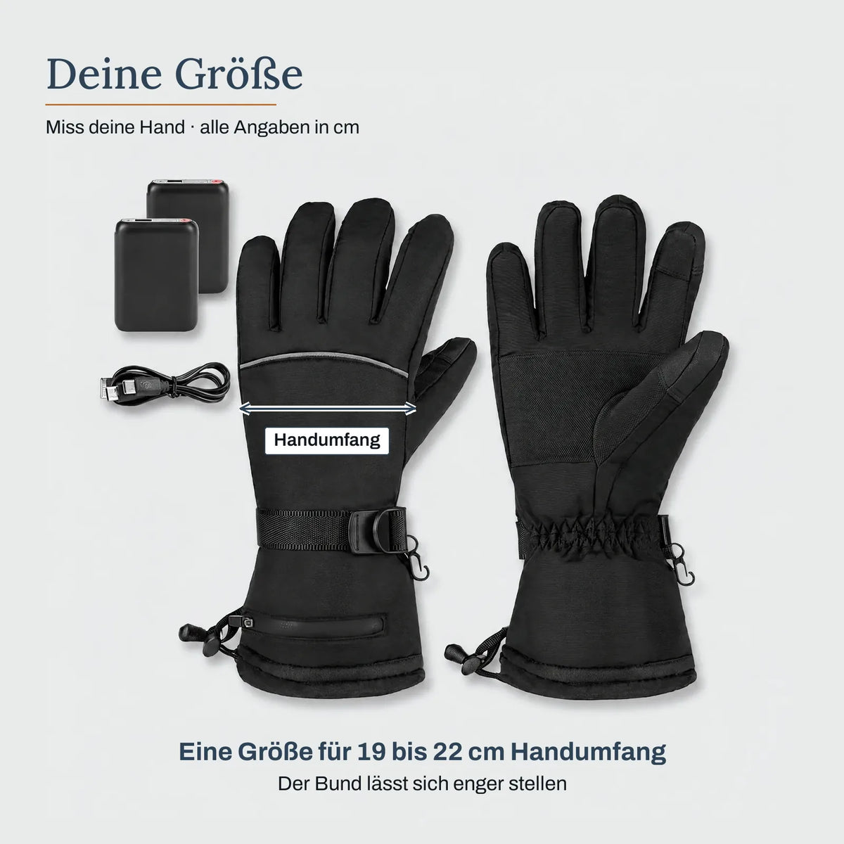 Deine Größe – Beheizte Winterhandschuhe mit Akku am Bund