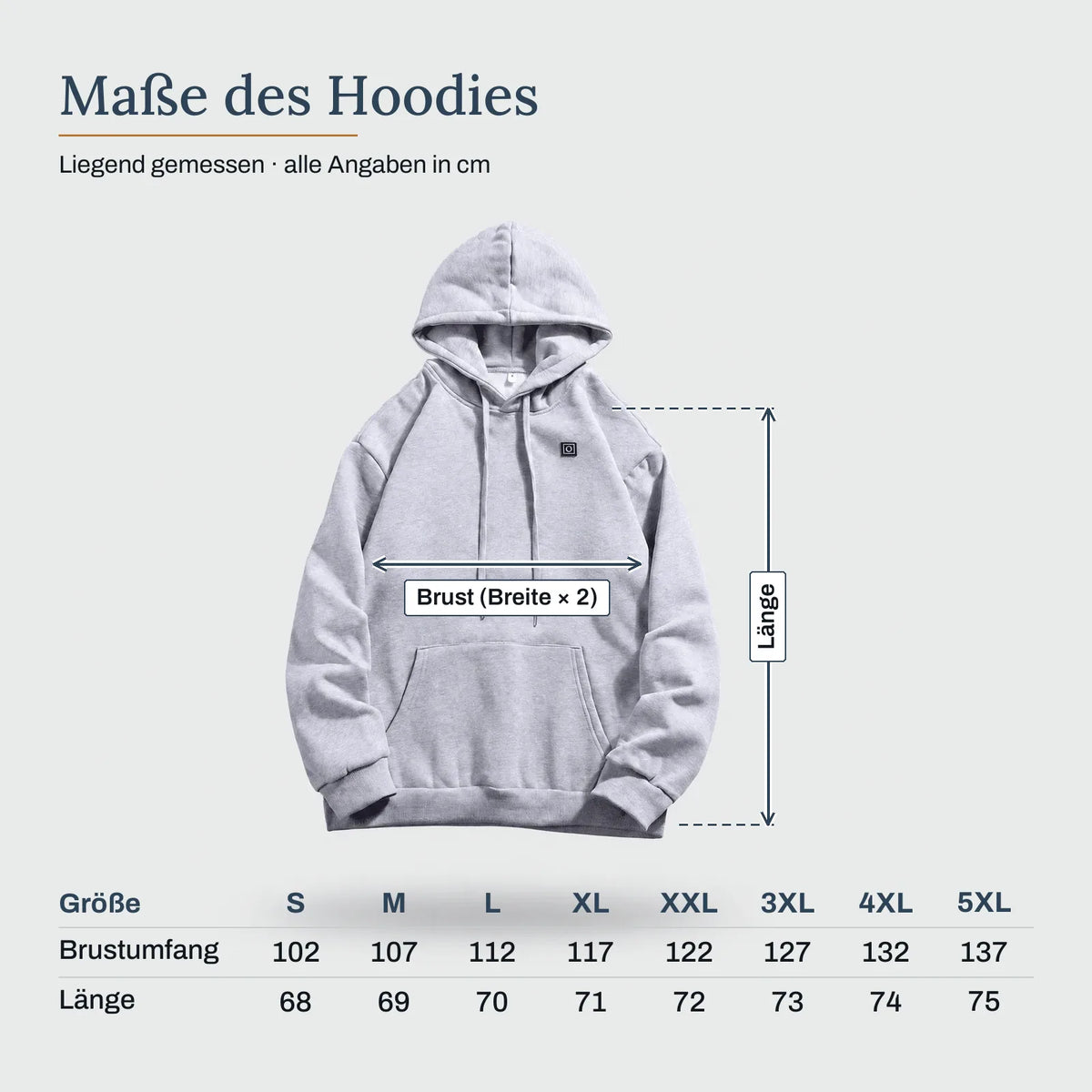 Maße des Hoodies – Beheizter Hoodie, unisex
