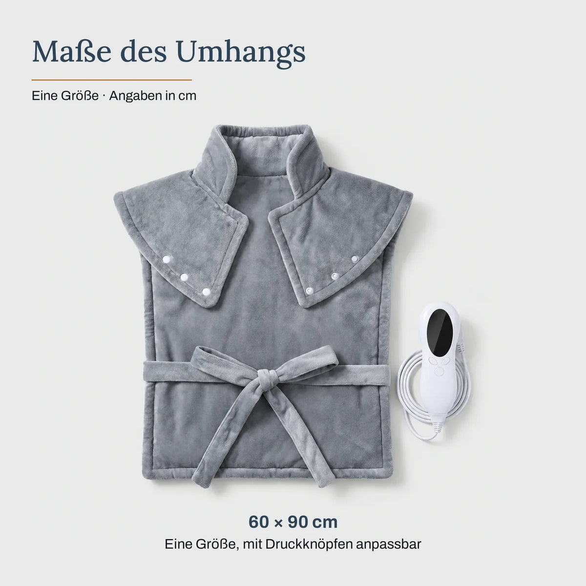 Maße des Umhangs – Heizumhang für Schultern, Nacken und Rücken