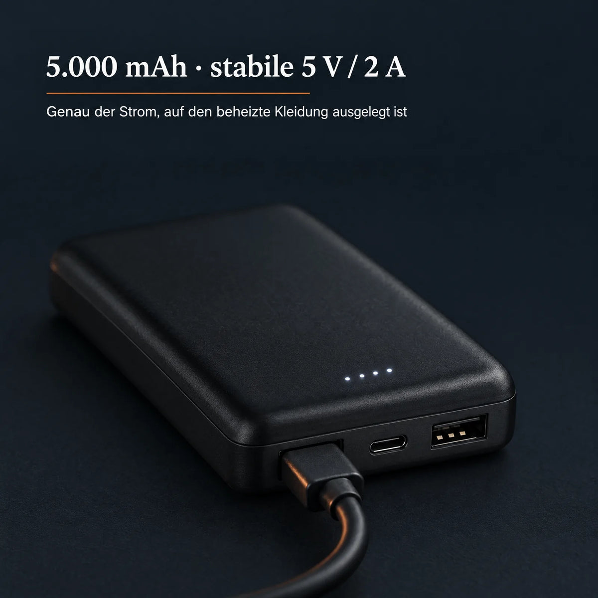 Powerbank mit 5.000 mAh und stabilen 5 V / 2 A für beheizte Kleidung