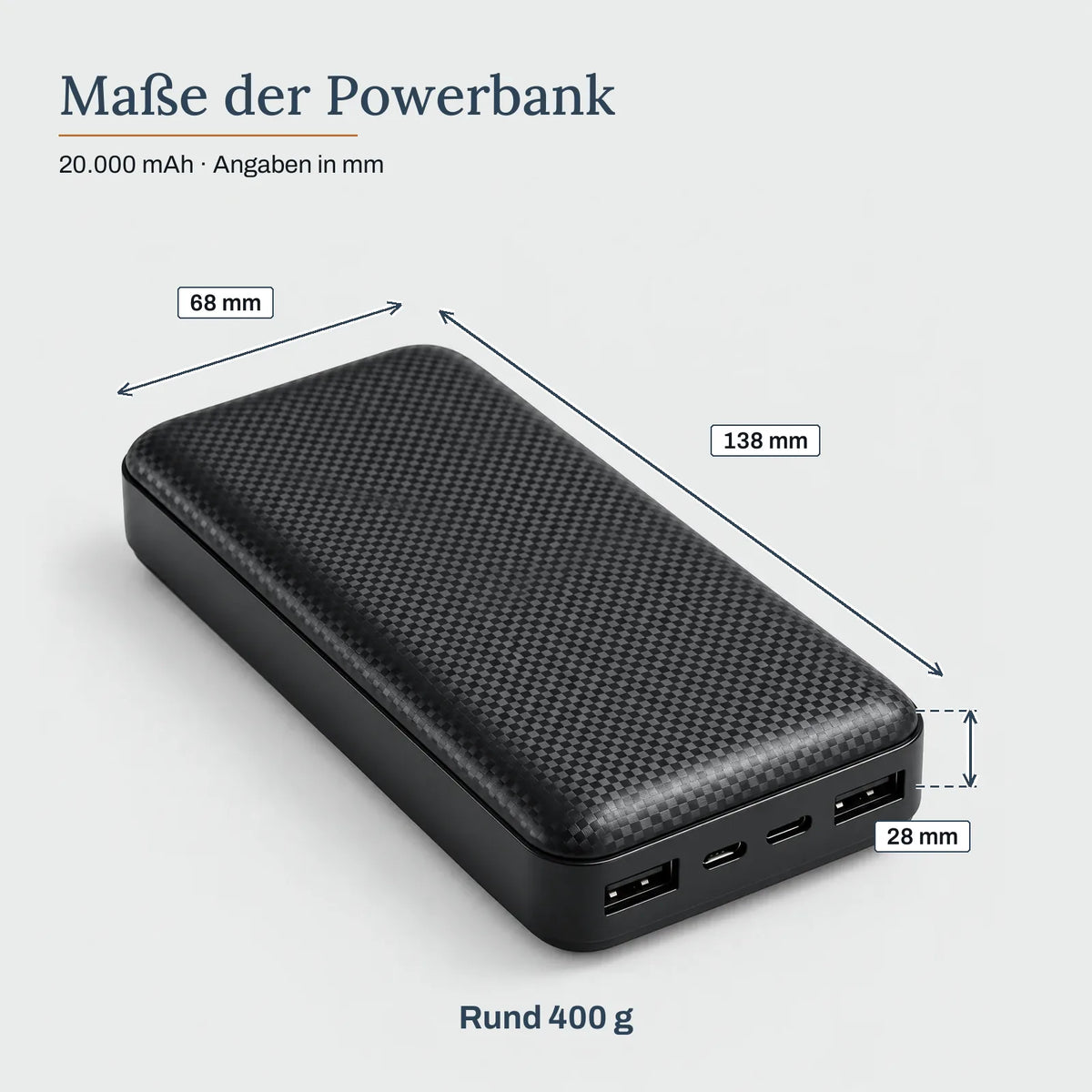 Maße der Powerbank – Powerbank 20.000 mAh für beheizte Kleidung