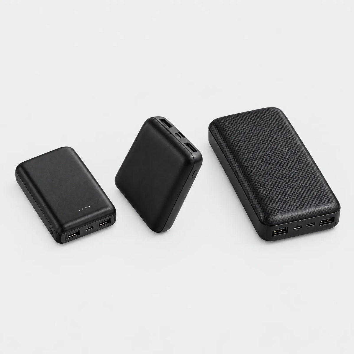 Größenvergleich der Alpenwarm Powerbanks mit 5.000, 10.000 und 20.000 mAh
