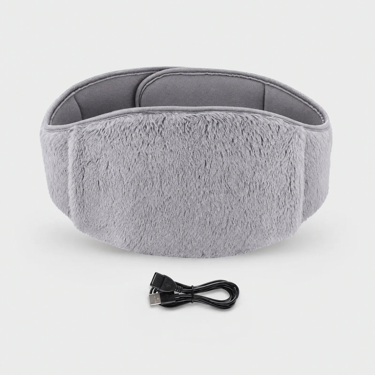 Alpenwarm beheizter Bauchgurt aus grauem Plüsch mit USB-Kabel