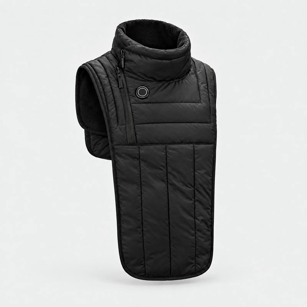 Alpenwarm beheizter Hals- und Brustwärmer in Schwarz mit hohem Kragen und gesteppter Brustplatte