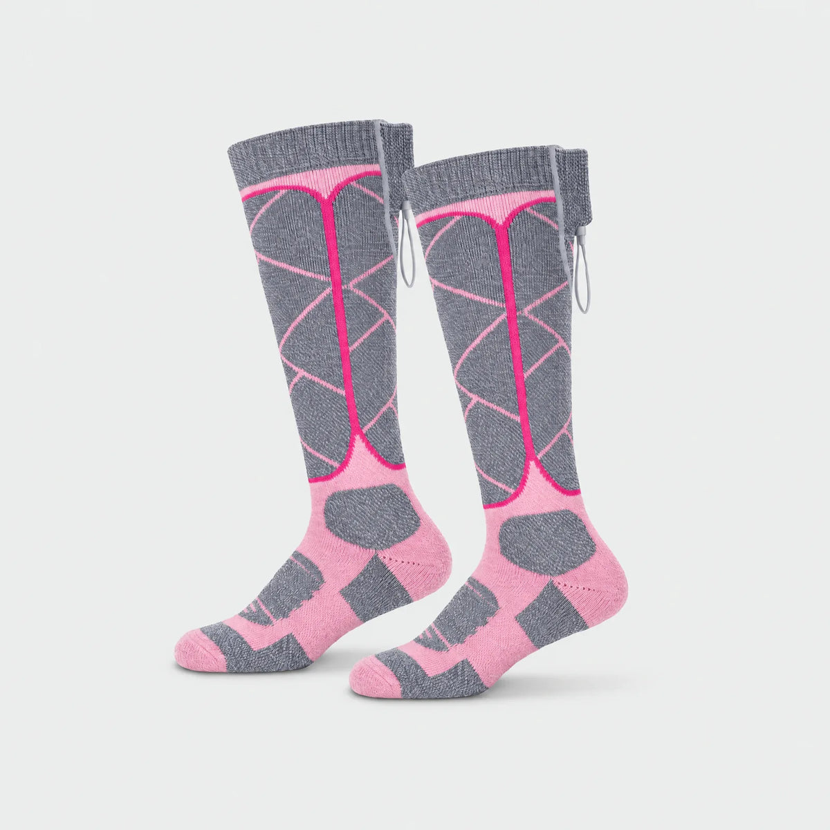 Alpenwarm beheizte Socken in Grau-Rosa mit Akkutasche am Bund